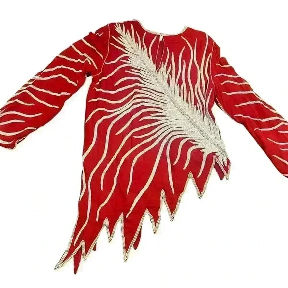 Vtg Norman’s Atlanta Glass Beaded Asymetrical Zig Zag Top Size Med Silk Art Deco - Picture 2 of 12
